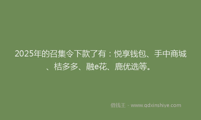2025年的召集令下款了有：悦享钱包、手中商城、桔多多、融e花、鹿优选等。