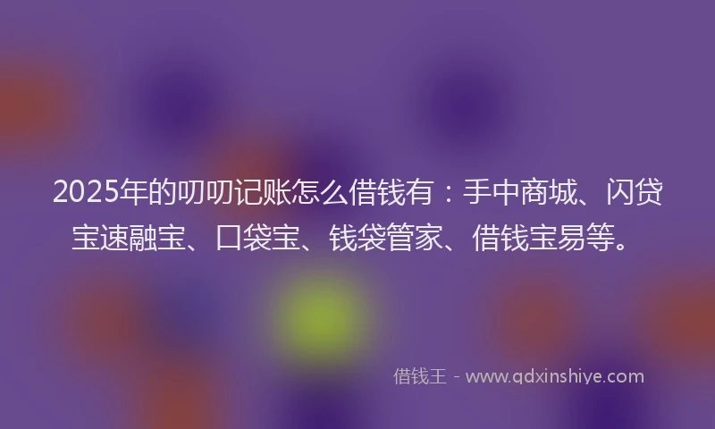 2025年的叨叨记账怎么借钱有：手中商城、闪贷宝速融宝、口袋宝、钱袋管家、借钱宝易等。