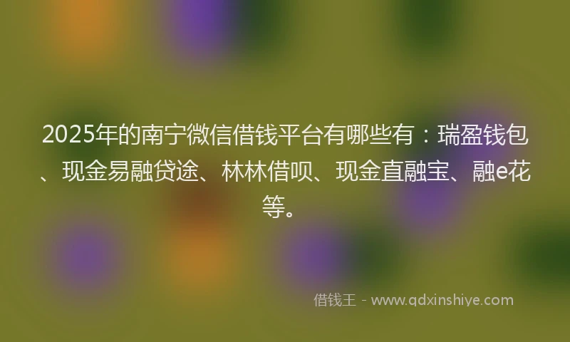 2025年的南宁微信借钱平台有哪些有：瑞盈钱包、现金易融贷途、林林借呗、现金直融宝、融e花等。