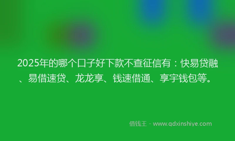 2025年的哪个口子好下款不查征信有：快易贷融、易借速贷、龙龙享、钱速借通、享宇钱包等。