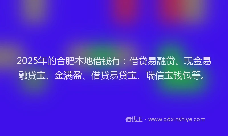 2025年的合肥本地借钱有：借贷易融贷、现金易融贷宝、金满盈、借贷易贷宝、瑞信宝钱包等。