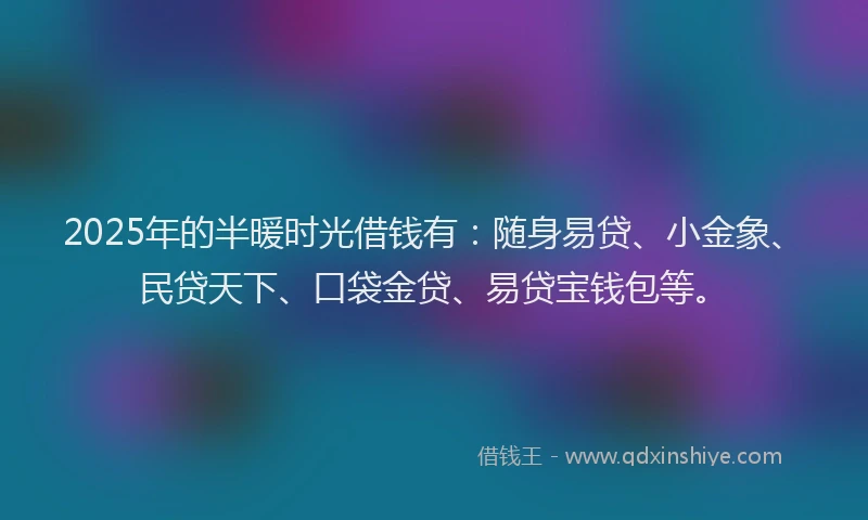 2025年的半暖时光借钱有：随身易贷、小金象、民贷天下、口袋金贷、易贷宝钱包等。