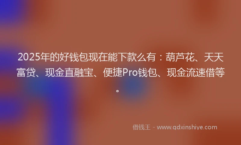 2025年的好钱包现在能下款么有：葫芦花、天天富贷、现金直融宝、便捷Pro钱包、现金流速借等。