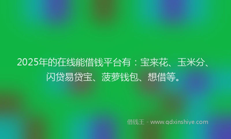 2025年的在线能借钱平台有：宝来花、玉米分、闪贷易贷宝、菠萝钱包、想借等。