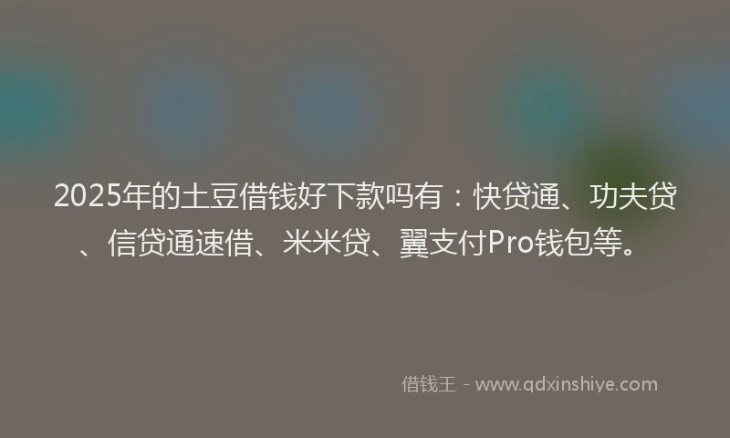 2025年的土豆借钱好下款吗有：快贷通、功夫贷、信贷通速借、米米贷、翼支付Pro钱包等。