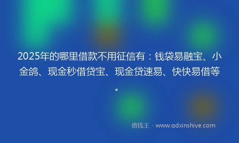 2025年的哪里借款不用征信有：钱袋易融宝、小金鸽、现金秒借贷宝、现金贷速易、快快易借等。
