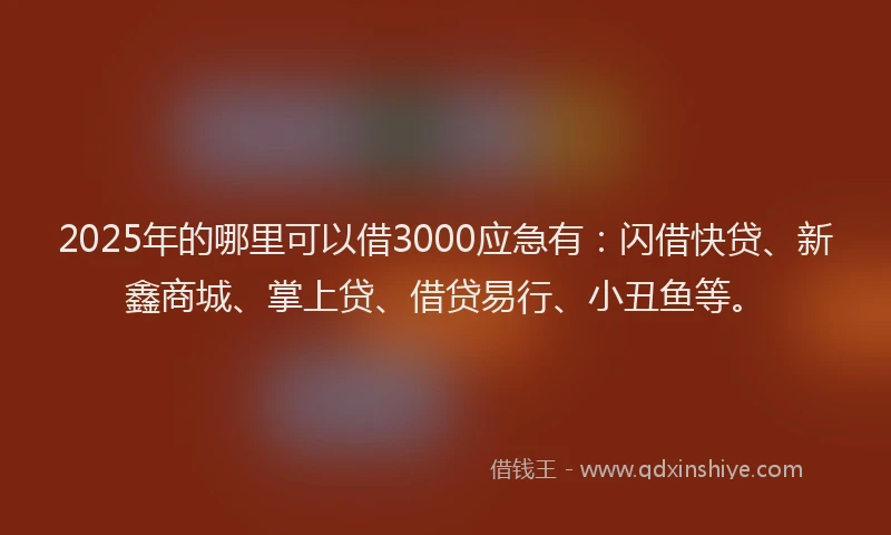 2025年的哪里可以借3000应急有：闪借快贷、新鑫商城、掌上贷、借贷易行、小丑鱼等。