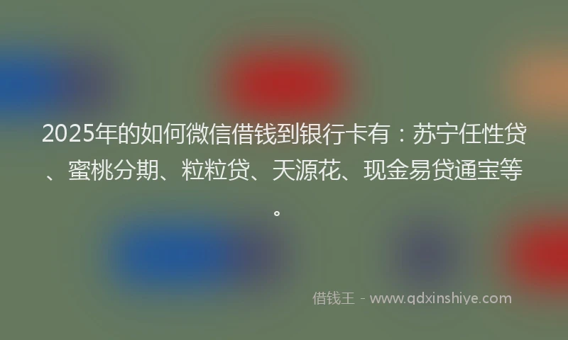 2025年的如何微信借钱到银行卡有：苏宁任性贷、蜜桃分期、粒粒贷、天源花、现金易贷通宝等。