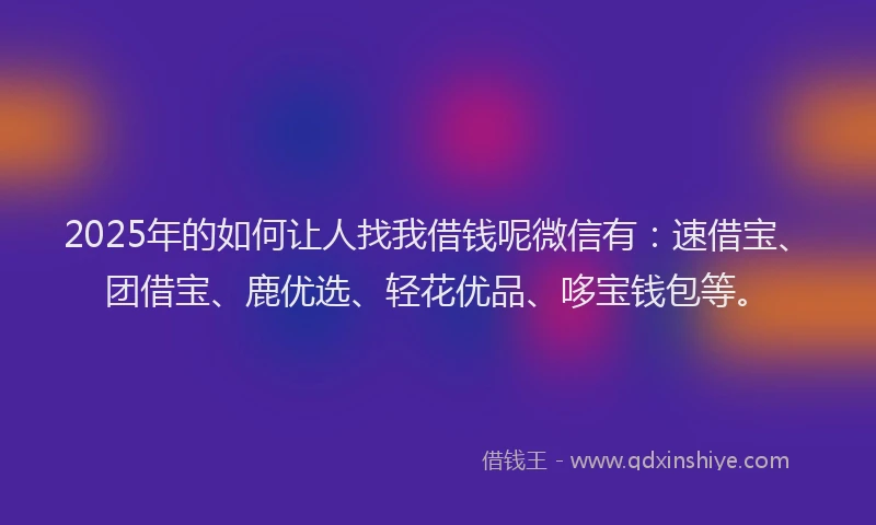 2025年的如何让人找我借钱呢微信有：速借宝、团借宝、鹿优选、轻花优品、哆宝钱包等。