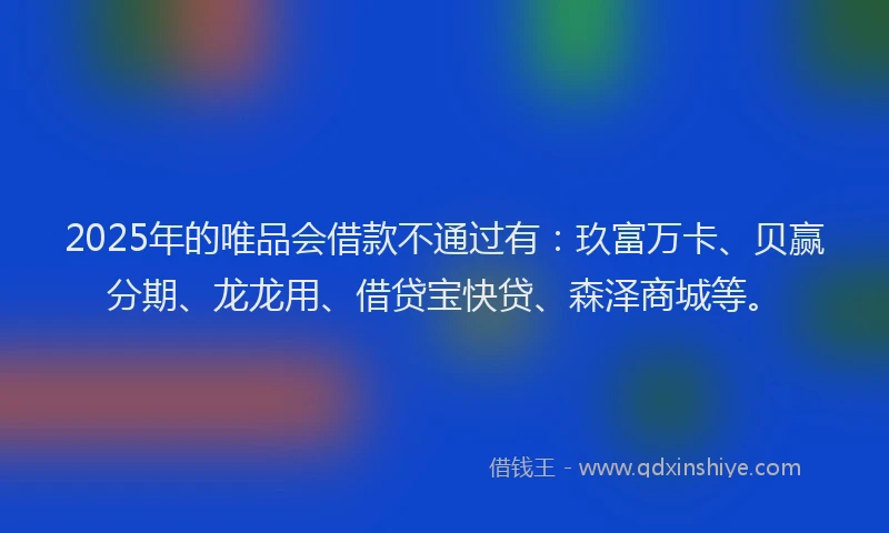 2025年的唯品会借款不通过有：玖富万卡、贝赢分期、龙龙用、借贷宝快贷、森泽商城等。