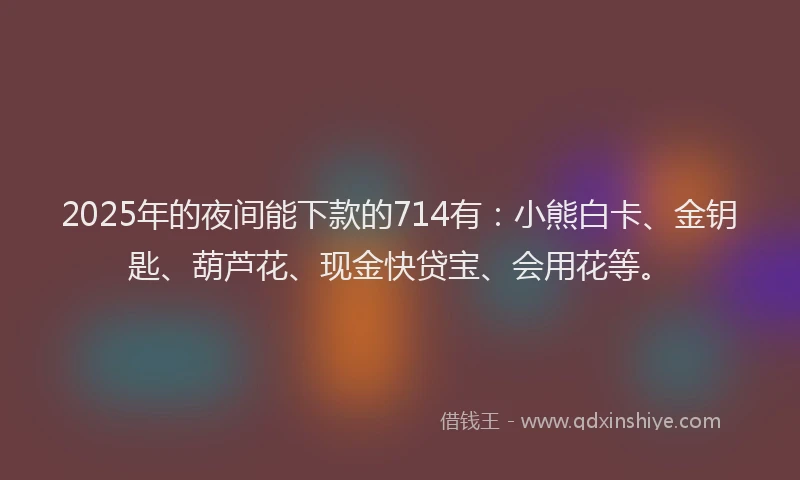 2025年的夜间能下款的714有：小熊白卡、金钥匙、葫芦花、现金快贷宝、会用花等。