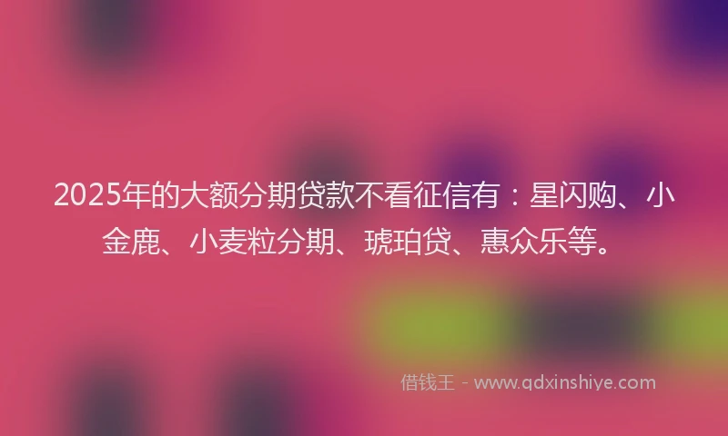 2025年的大额分期贷款不看征信有：星闪购、小金鹿、小麦粒分期、琥珀贷、惠众乐等。
