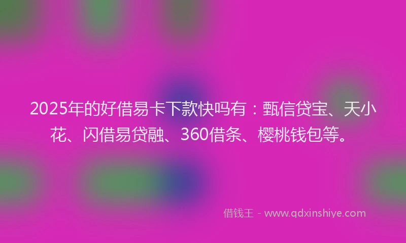 2025年的好借易卡下款快吗有：甄信贷宝、天小花、闪借易贷融、360借条、樱桃钱包等。