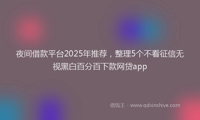 夜间借款平台2025年推荐，整理5个不看征信无视黑白百分百下款网贷app