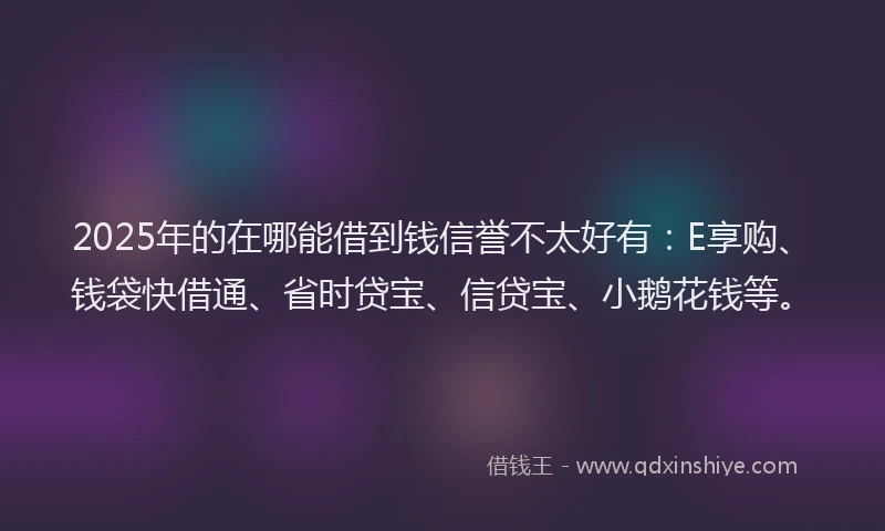 2025年的在哪能借到钱信誉不太好有：E享购、钱袋快借通、省时贷宝、信贷宝、小鹅花钱等。