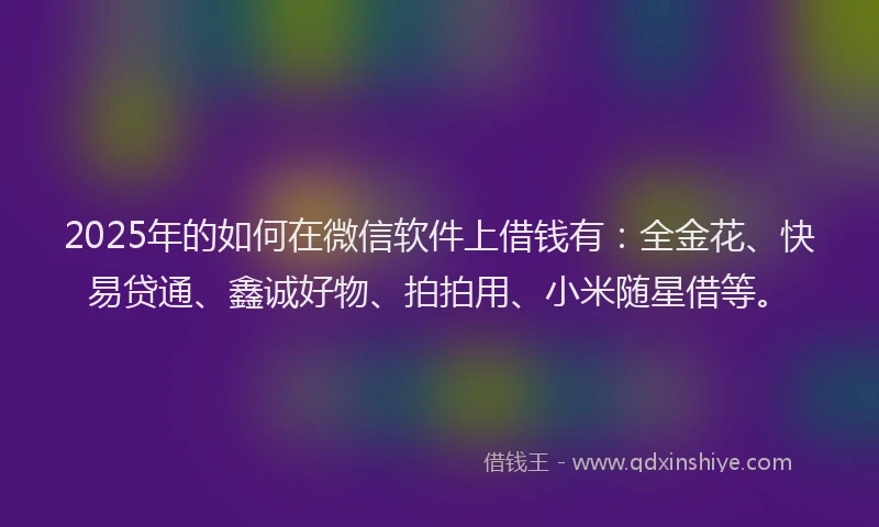 2025年的如何在微信软件上借钱有：全金花、快易贷通、鑫诚好物、拍拍用、小米随星借等。