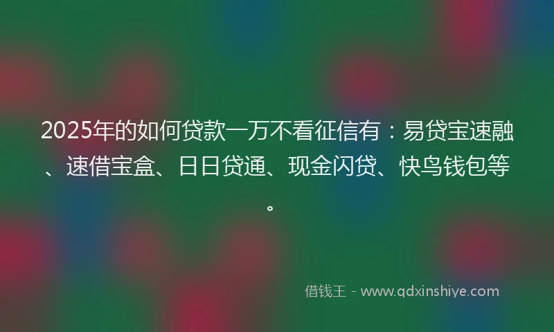 2025年的如何贷款一万不看征信有：易贷宝速融、速借宝盒、日日贷通、现金闪贷、快鸟钱包等。