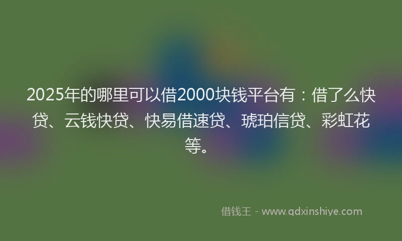 2025年的哪里可以借2000块钱平台有：借了么快贷、云钱快贷、快易借速贷、琥珀信贷、彩虹花等。
