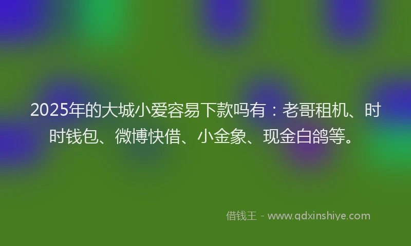 2025年的大城小爱容易下款吗有：老哥租机、时时钱包、微博快借、小金象、现金白鸽等。