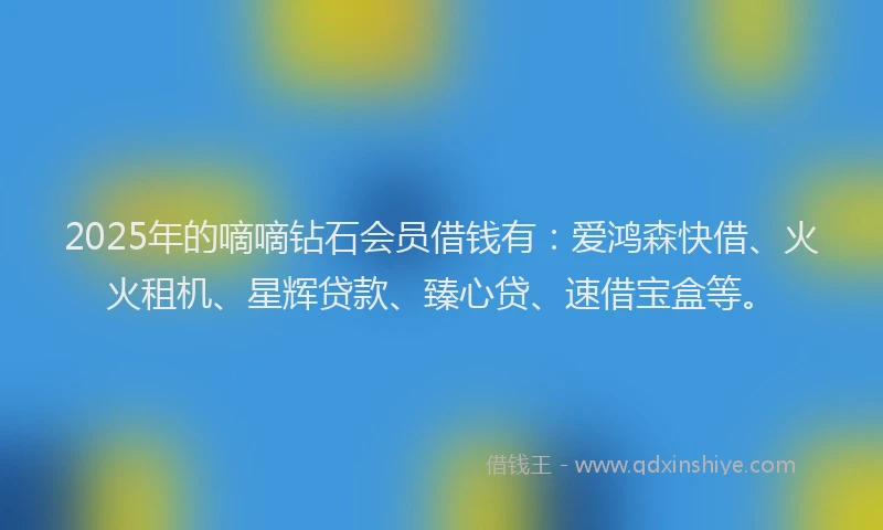 2025年的嘀嘀钻石会员借钱有：爱鸿森快借、火火租机、星辉贷款、臻心贷、速借宝盒等。