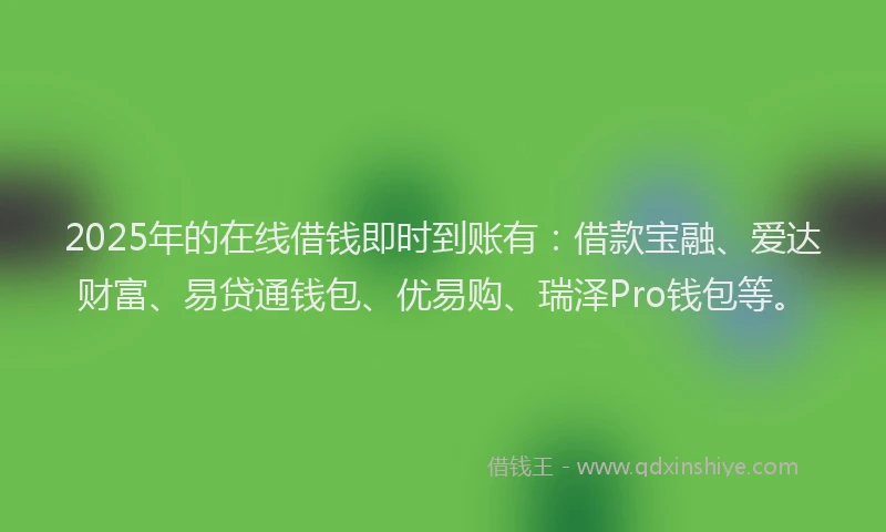 2025年的在线借钱即时到账有：借款宝融、爱达财富、易贷通钱包、优易购、瑞泽Pro钱包等。