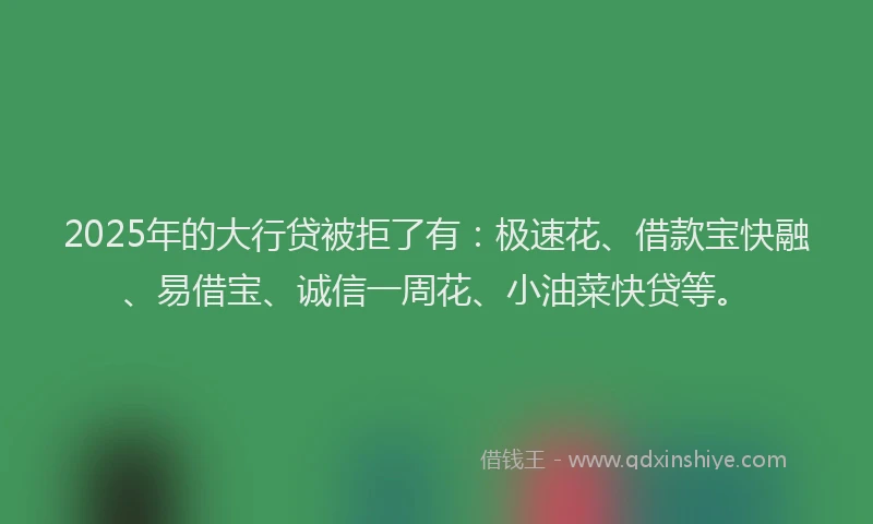 2025年的大行贷被拒了有：极速花、借款宝快融、易借宝、诚信一周花、小油菜快贷等。