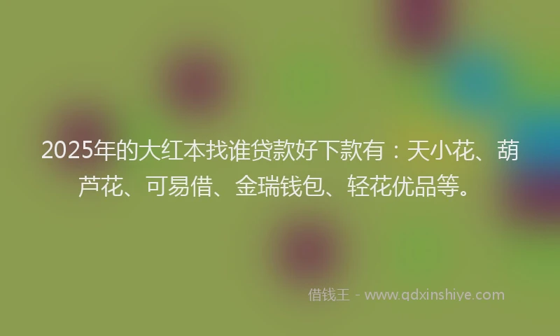 2025年的大红本找谁贷款好下款有：天小花、葫芦花、可易借、金瑞钱包、轻花优品等。