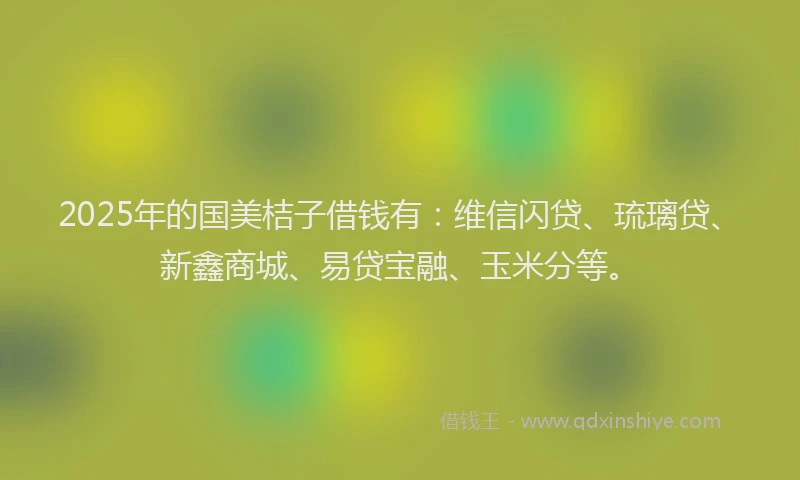 2025年的国美桔子借钱有：维信闪贷、琉璃贷、新鑫商城、易贷宝融、玉米分等。