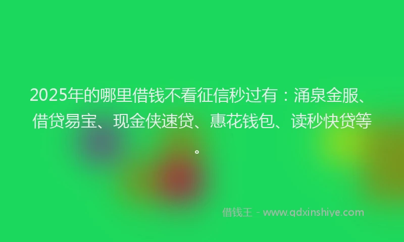 2025年的哪里借钱不看征信秒过有：涌泉金服、借贷易宝、现金侠速贷、惠花钱包、读秒快贷等。