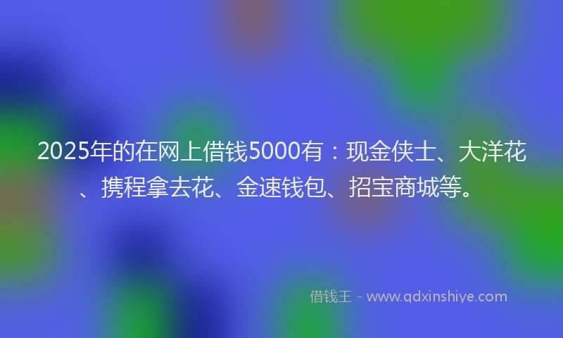 2025年的在网上借钱5000有：现金侠士、大洋花、携程拿去花、金速钱包、招宝商城等。