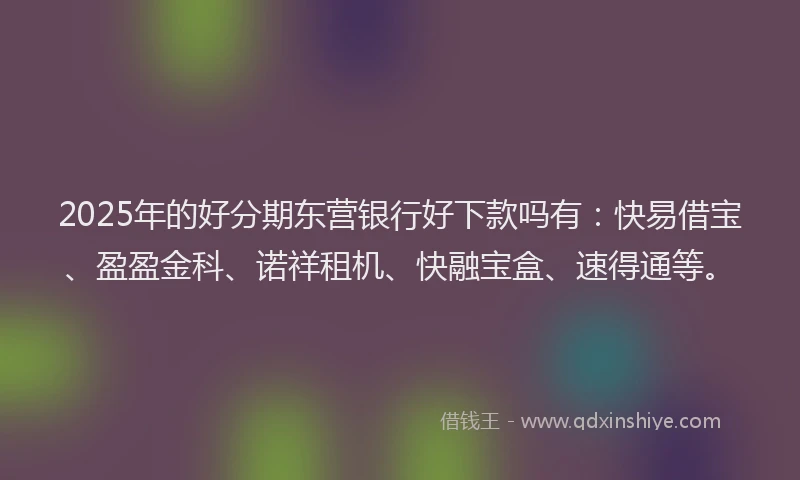 2025年的好分期东营银行好下款吗有：快易借宝、盈盈金科、诺祥租机、快融宝盒、速得通等。