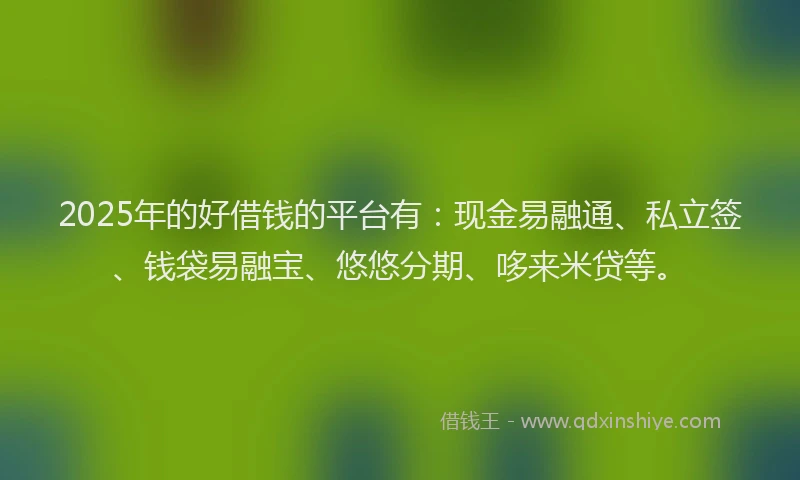 2025年的好借钱的平台有：现金易融通、私立签、钱袋易融宝、悠悠分期、哆来米贷等。