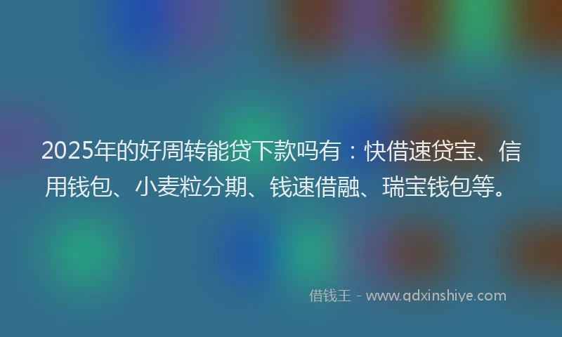 2025年的好周转能贷下款吗有：快借速贷宝、信用钱包、小麦粒分期、钱速借融、瑞宝钱包等。