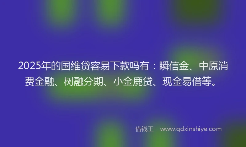 2025年的国维贷容易下款吗有：瞬信金、中原消费金融、树融分期、小金鹿贷、现金易借等。