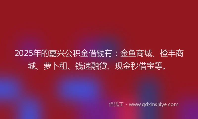 2025年的嘉兴公积金借钱有：金鱼商城、橙丰商城、萝卜租、钱速融贷、现金秒借宝等。