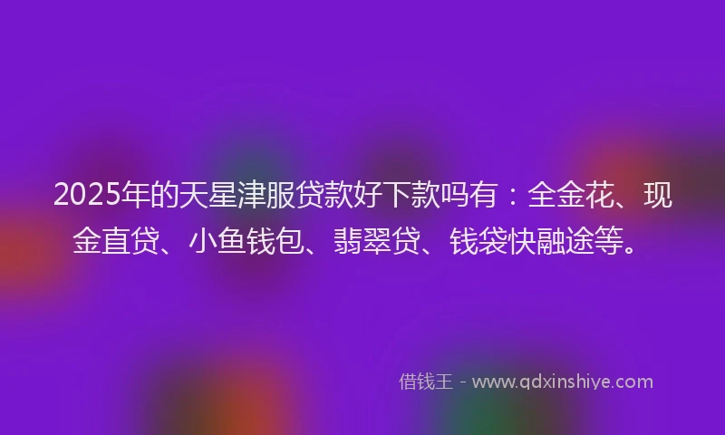 2025年的天星津服贷款好下款吗有：全金花、现金直贷、小鱼钱包、翡翠贷、钱袋快融途等。