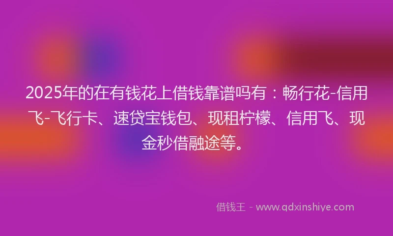 2025年的在有钱花上借钱靠谱吗有：畅行花-信用飞-飞行卡、速贷宝钱包、现租柠檬、信用飞、现金秒借融途等。