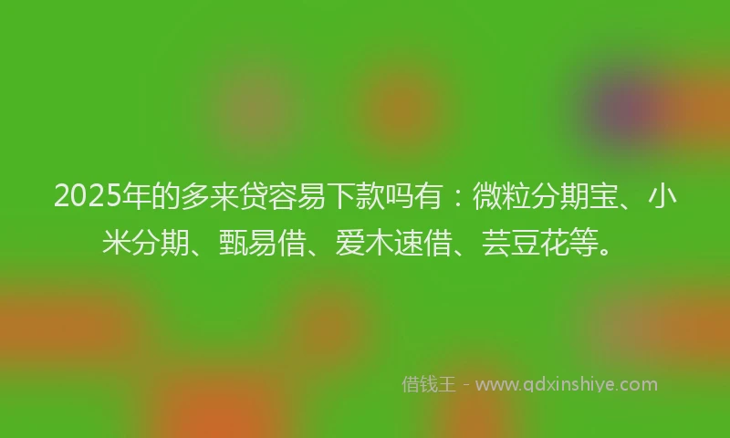 2025年的多来贷容易下款吗有：微粒分期宝、小米分期、甄易借、爱木速借、芸豆花等。
