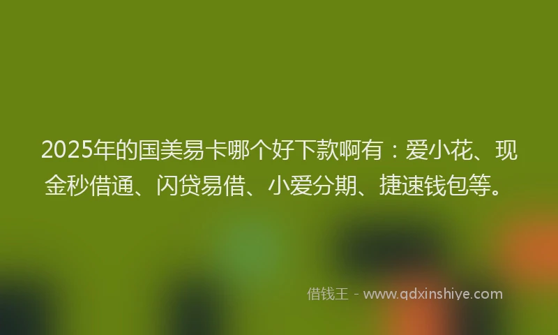2025年的国美易卡哪个好下款啊有：爱小花、现金秒借通、闪贷易借、小爱分期、捷速钱包等。