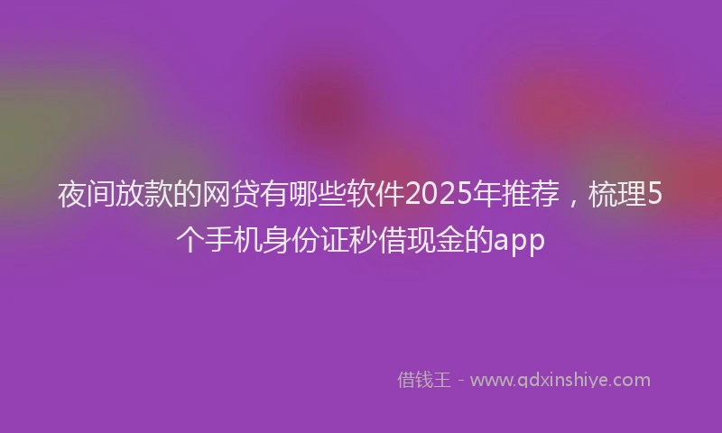 夜间放款的网贷有哪些软件2025年推荐，梳理5个手机身份证秒借现金的app