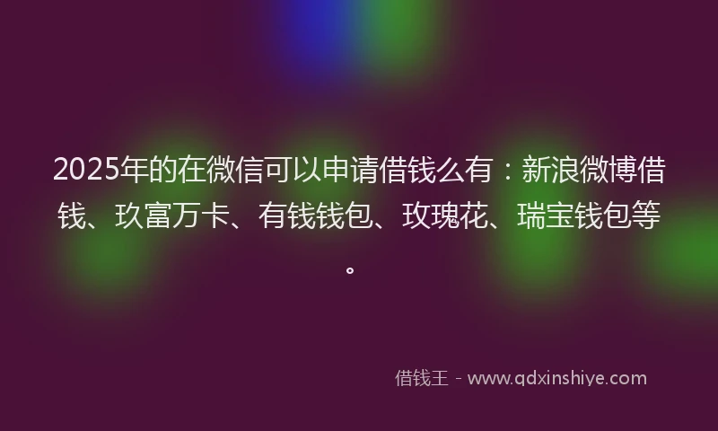 2025年的在微信可以申请借钱么有：新浪微博借钱、玖富万卡、有钱钱包、玫瑰花、瑞宝钱包等。