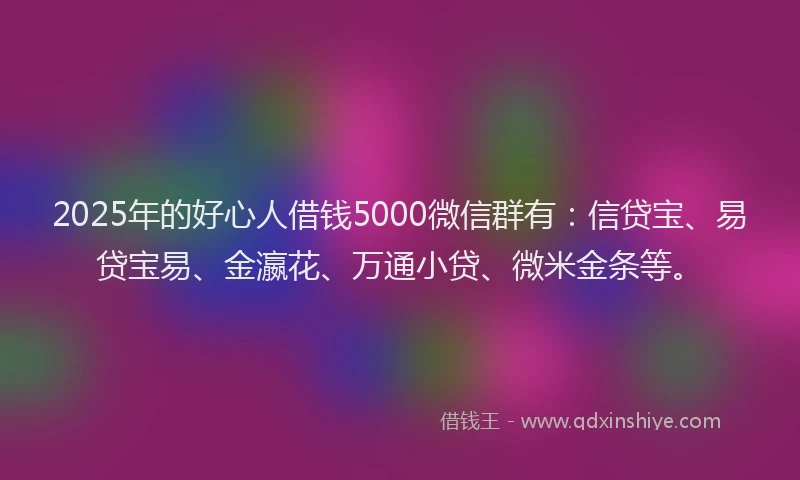 2025年的好心人借钱5000微信群有：信贷宝、易贷宝易、金瀛花、万通小贷、微米金条等。
