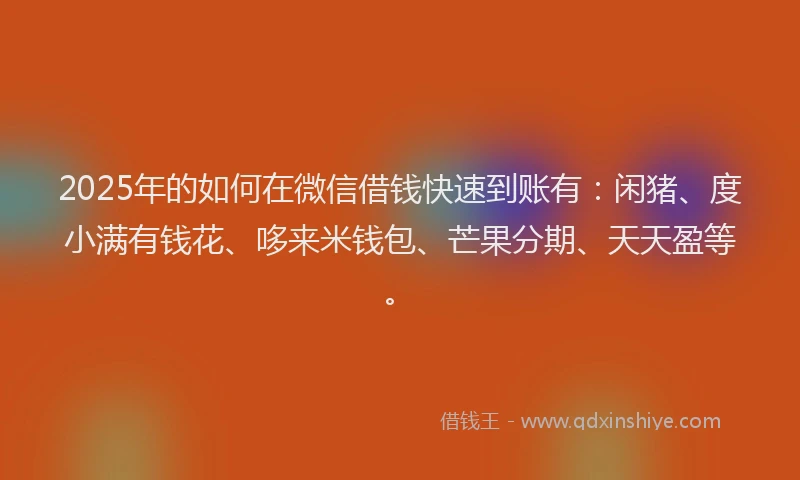 2025年的如何在微信借钱快速到账有：闲猪、度小满有钱花、哆来米钱包、芒果分期、天天盈等。
