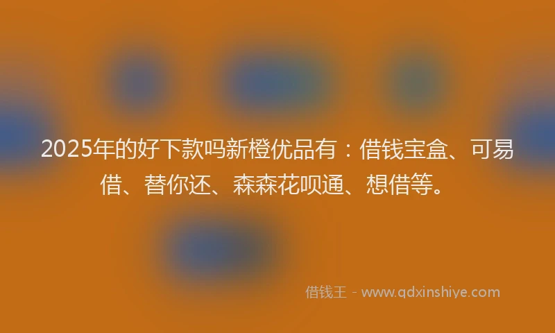 2025年的好下款吗新橙优品有：借钱宝盒、可易借、替你还、森森花呗通、想借等。