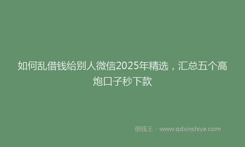 如何乱借钱给别人微信2025年精选，汇总五个高炮口子秒下款
