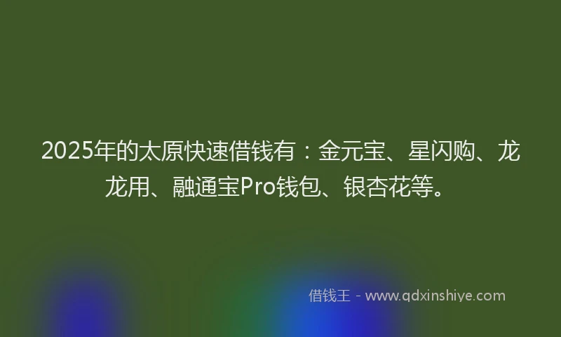 2025年的太原快速借钱有：金元宝、星闪购、龙龙用、融通宝Pro钱包、银杏花等。