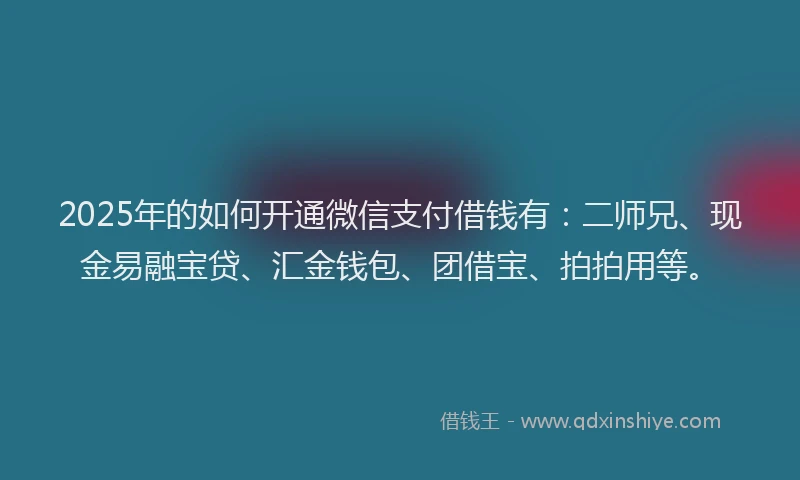 2025年的如何开通微信支付借钱有：二师兄、现金易融宝贷、汇金钱包、团借宝、拍拍用等。