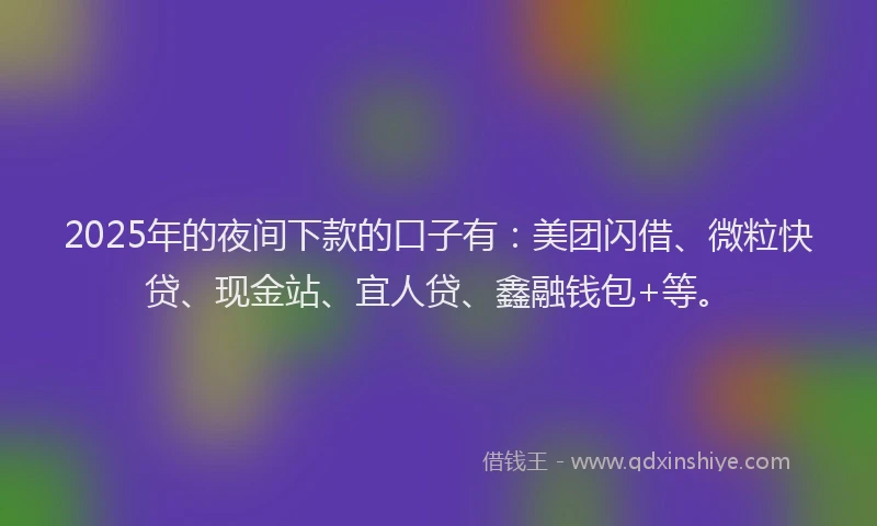 2025年的夜间下款的口子有：美团闪借、微粒快贷、现金站、宜人贷、鑫融钱包+等。