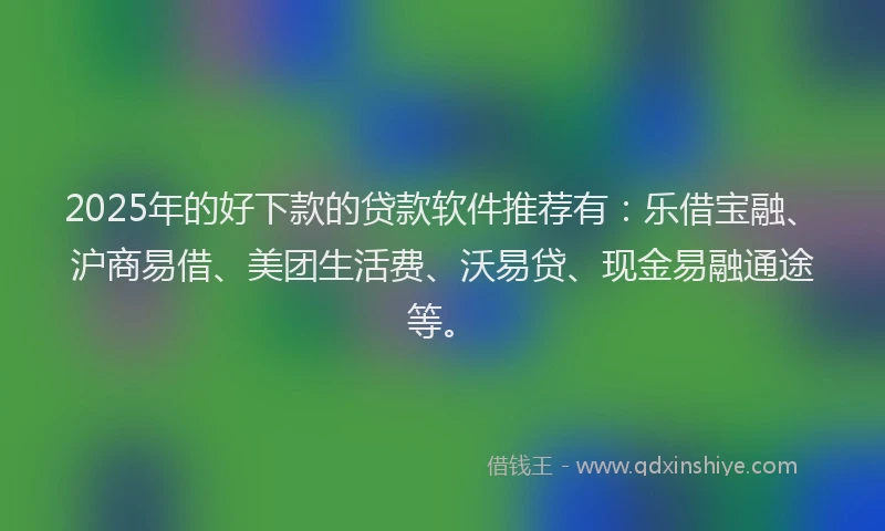 2025年的好下款的贷款软件推荐有：乐借宝融、沪商易借、美团生活费、沃易贷、现金易融通途等。