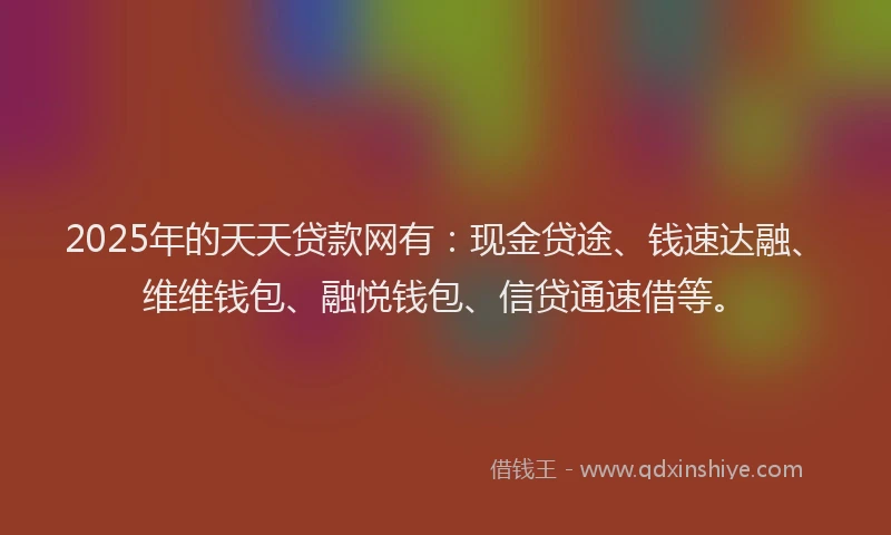 2025年的天天贷款网有：现金贷途、钱速达融、维维钱包、融悦钱包、信贷通速借等。